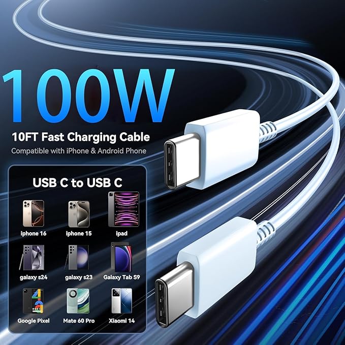 Phone 17 Charger Fast Charging, 45W Dual USB C Charger Block,USB C Wall Chargers with 10FT Long USBC Charging Cable Cord for Phone 17 16 15 Pro Max/17 16 15 Pro/17 16 15/Plus,Pad Pro/Air,S25/S24-Blue