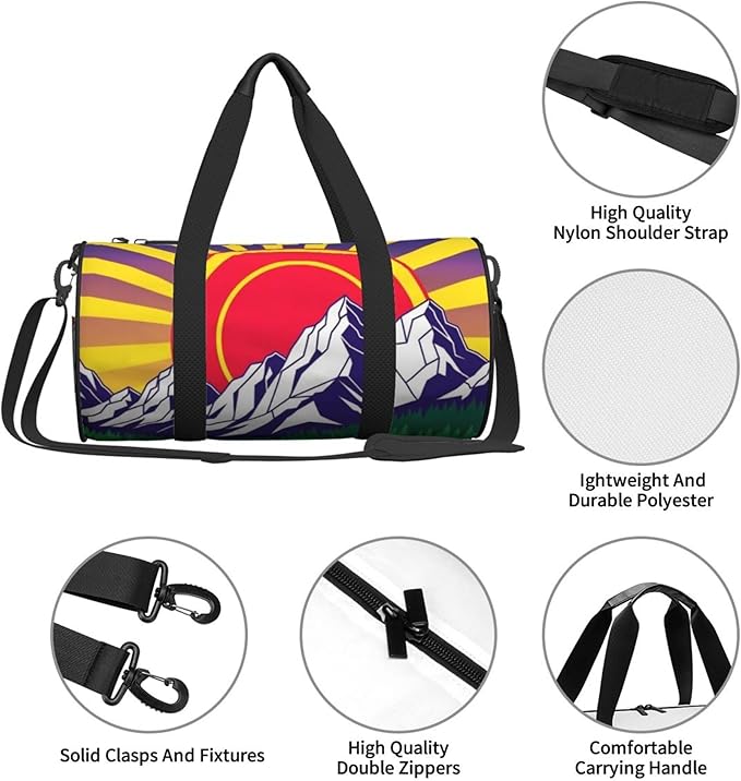 Small Gym Bag for Women, Sport Duffel Gym Tote Bags Ancient Colorado Mountain Flag Purple for Yoga, Workout, Dance, Swim