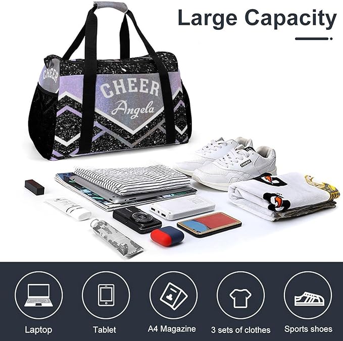 Gym Bags Cheer Cheerleader Stripes Sparkle Print Duffel Bag Adjustable Shoulder Strap Perform Training Travel Bag for Teens Adults Women Men Overnight Bag