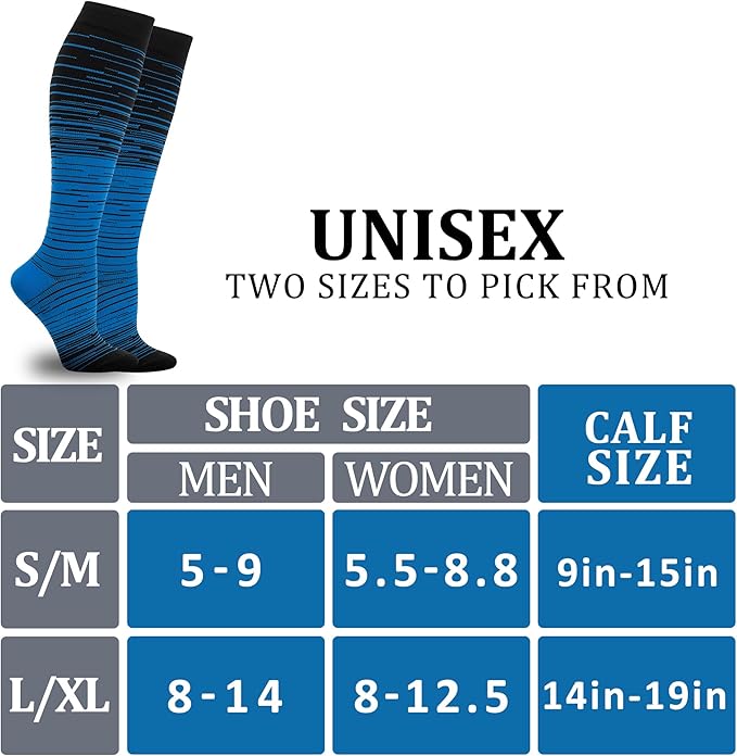 fenglaoda 3 Pairs Compression Socks for Women & Men Knee High Nurse Pregnant Cute Medical Running Travel Athletic
