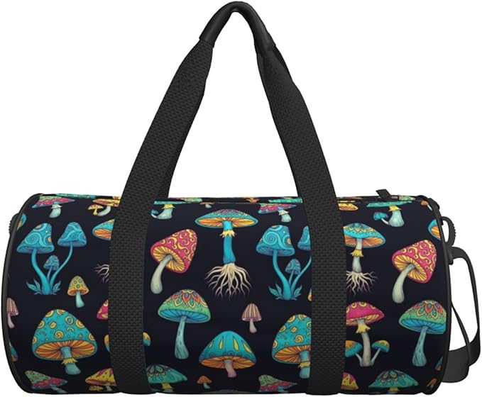 Gym Bags for Men Women, Foldable Travel Duffle Bag Colorful Neon Mushrooms, Lightweight Weekender Water Resistant Workout Sports Bag for Travel Yoga