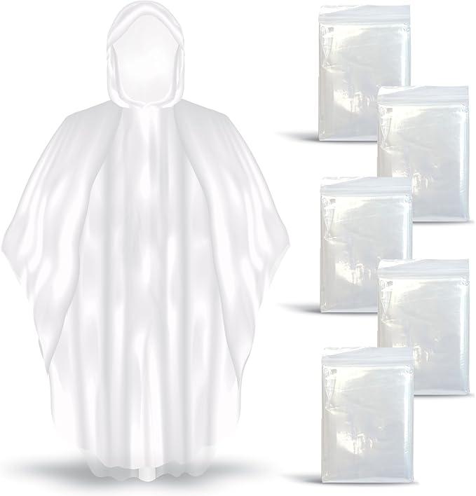 Better Office Products Disposable Clear Rain Ponchos with Hood for Adults (Thicker Gauge), Emergency Ponchos, Lightweight