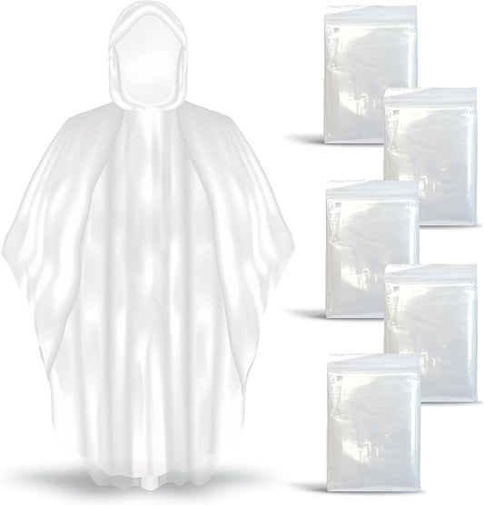 Better Office Products Disposable Clear Rain Ponchos with Hood for Adults (Thicker Gauge), Emergency Ponchos, Lightweight