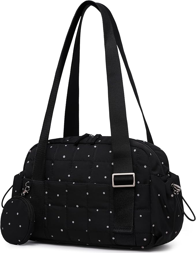 CAMTOP Mini Gym Bag for Women, Small Gym Tote Bag Puffy Quilted Sports Duffel Bag with Wet Compartment and Coin Purse Duffel Bags Dance Yoga Workout Bag for Gifts (Polka Dot, Mini-12.6")