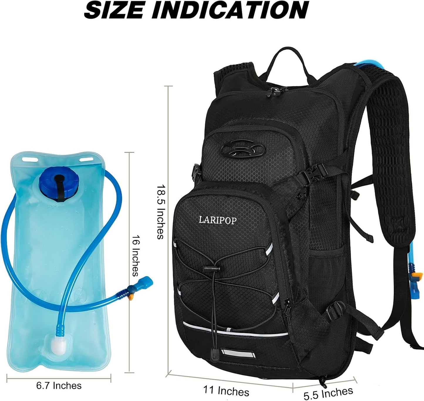 LARIPOP Hydration Backpack, 18L Hiking Backpack with 2L Water Bladder, Lightweight Water Pack for Cycling, Hiking, Biking