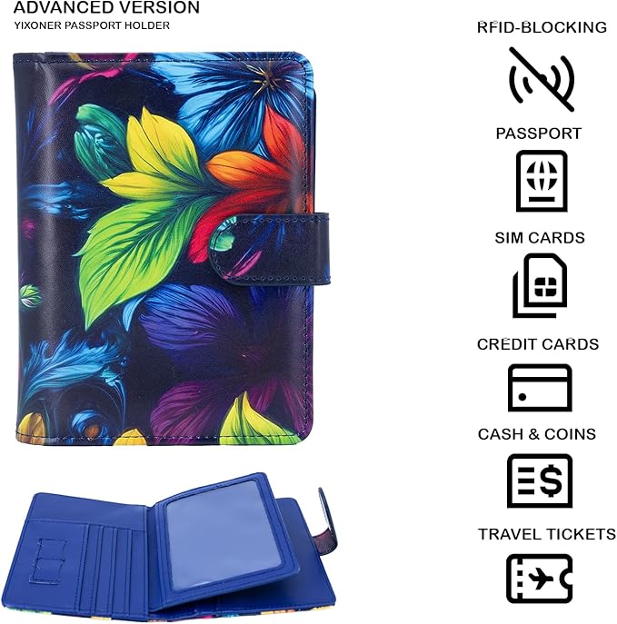 Passport Holder For Travel, RFID Blocking Passport Wallet, Passport Cover Secure & Front Pocket Money Holder For Men & Women, Travel Wallet, Exotic Wild Cluster, Advanced Version