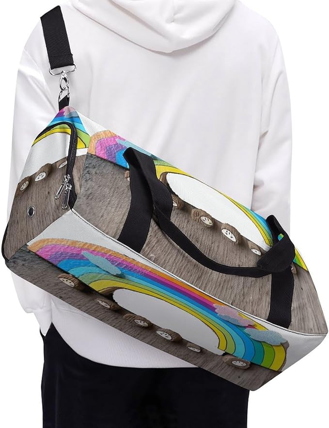 Small Rainbow Gym Bag Lightweight ，Travel Duffle Bag with Shoe Compartment，Gym Bag for Women for Overnight, Weekend, Yoga, Gym, Business Trips, Sport And Hospital.