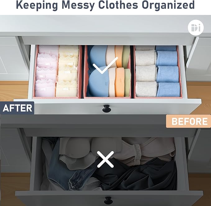 DIMJ Drawer Organizer Clothes - Underwear Organizer Small Sock Organizer Closet Organizers and Storage Box Dresser Drawer Dividers for Baby Clothes,Bra,Socks, Belt, Tie, Set of 12, Pink