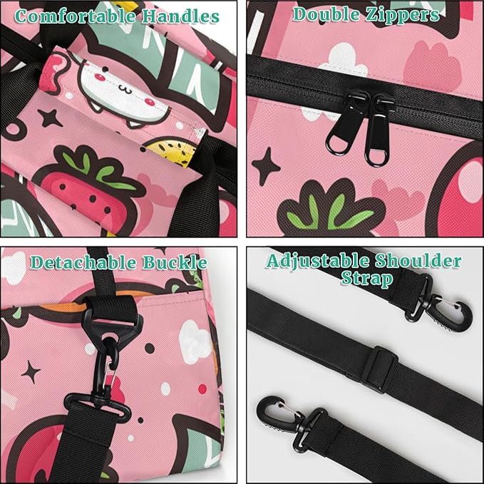 Strawberry Love Burger Kids-Duffel-Bags Gymnastics Dance Bag Carry-On Overnight Travel Gym Lightweight Dance Sports Bags For Girls Boys Kids，