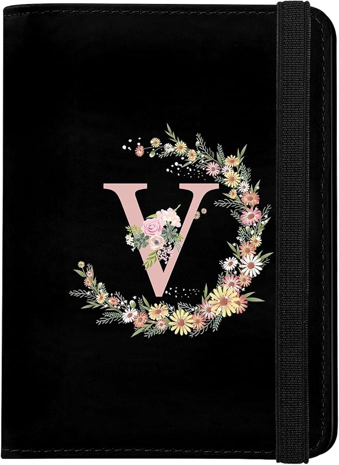 Cute Passport Holder and Holder Combo Passport Cover with RFID Blocking Women Men Compatible Wallet Credit Card Protector (Black-V)