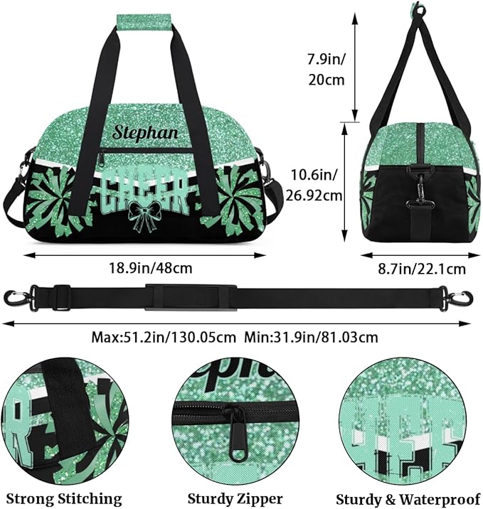 Cheer-Bag Personalized Cheer-Gifts with Name Green Cheerleader Duffel-Bag for Cheerleading Girls