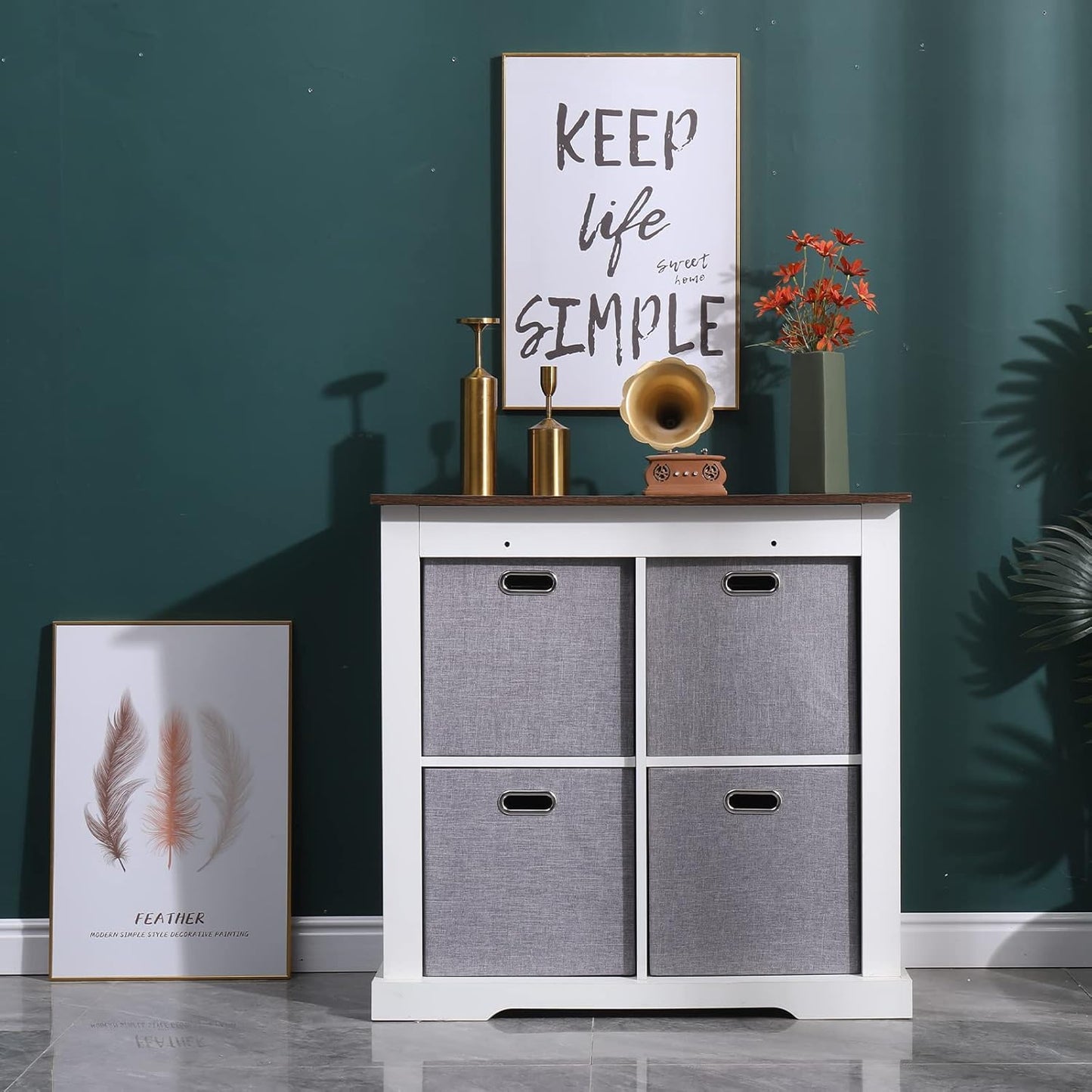 Collapsible Organization Basket Fabric Foldable Box with Handles, 13x13 Cube Storage Bins Set of 4, Thick and Heavy Duty Storage Baskets for Shelves Bedroom Livingroom,Gary