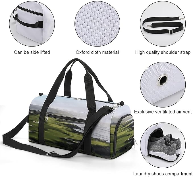 Seaside Golf Course Gym Bag Lightweight ，Travel Duffle Bag with Shoe Compartment，Gym Bag for Women for Overnight, Weekend, Yoga, Gym, Business Trips, Sport And Hospital.
