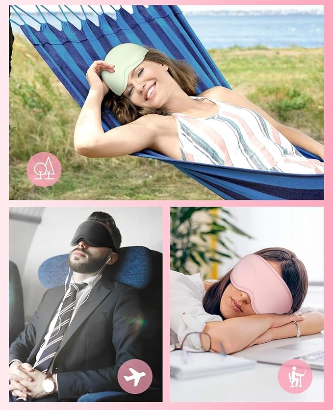 Sleep Mask for Side Sleeper Women Men, Light Blocking Eye Mask for Sleeping, 3D Contoured Cup Sleeping Mask for Zero Eye Pressure, with Adjustable Elastic Strap for Sleep Travel, Pink