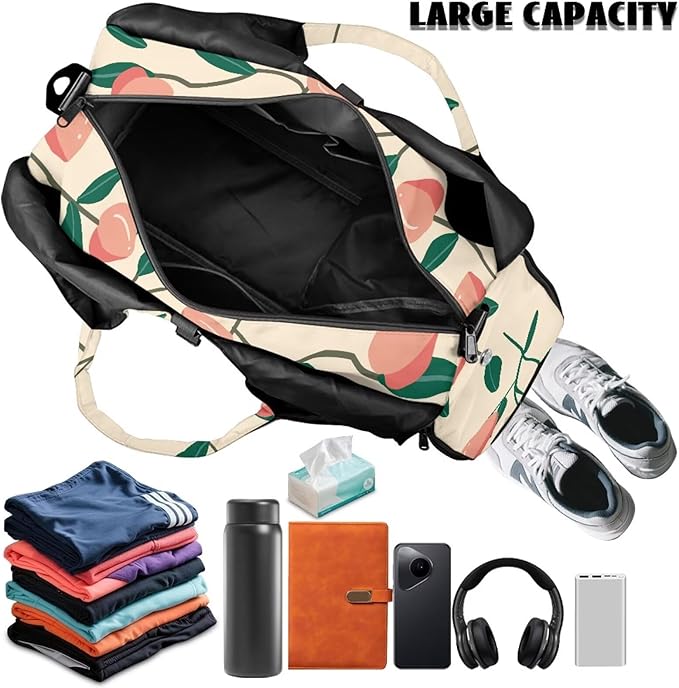 Travel Duffle Bag with Shoe Compartment, Wet Dry Storage Pockets, Peach Gym Bags for Women Yoga Mat Portable Weekender Bags for Camping Fishing Cycling