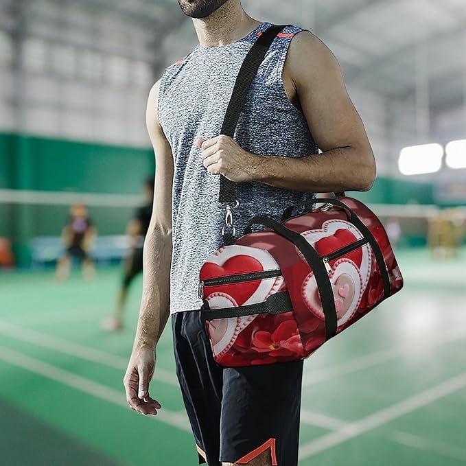 Oxford Cloth Happy Valentine's Day Gym Bag,Duffle Bag with Shoes Compartment And Adjustable Shoulder Straps，Weekender Bags for Men Women.