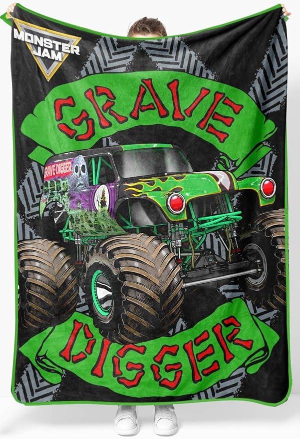Sunny Side Up Monster Jam Plush Throw Blanket - Measures 46 x 60 Inches - Super Soft & Cozy Fleece Kids Bedding Features Grave Digger