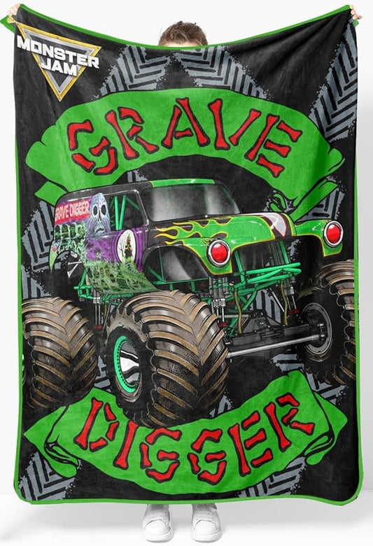 Sunny Side Up Monster Jam Plush Throw Blanket - Measures 46 x 60 Inches - Super Soft & Cozy Fleece Kids Bedding Features Grave Digger