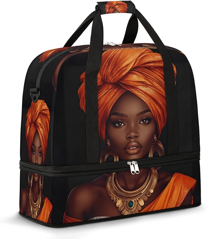 Foldable Travel Duffel Bag for Women - Carry on Personal Item Bag with Shoes Compartment, Weekender Overnight Duffle Bags Sport Tote Gym Luggage for Airplanes Traveling(African Ethnic Woman)