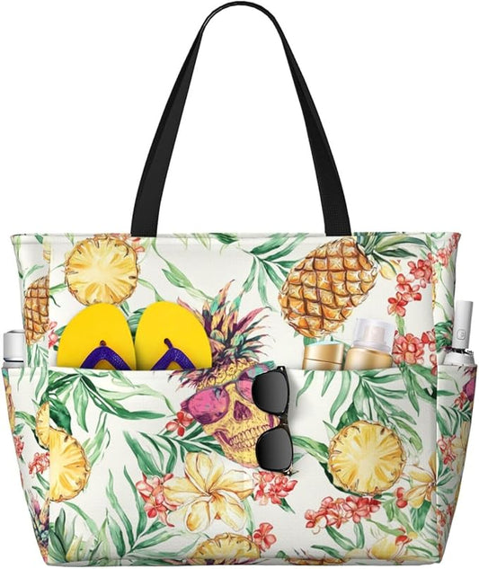 Large Beach Bag for Women Waterproof Foldable Travel Shoulder Tote Bag with Pocket for Weekender Pool Vacation
