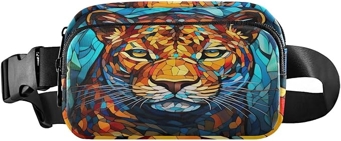 Stained Glass Printed Leopard Fanny Pack for Women Men Water Resistant Fashion Waist Packs with Adjustable Strap Belt Bag for Travel Workout Jogging Hiking 21219674