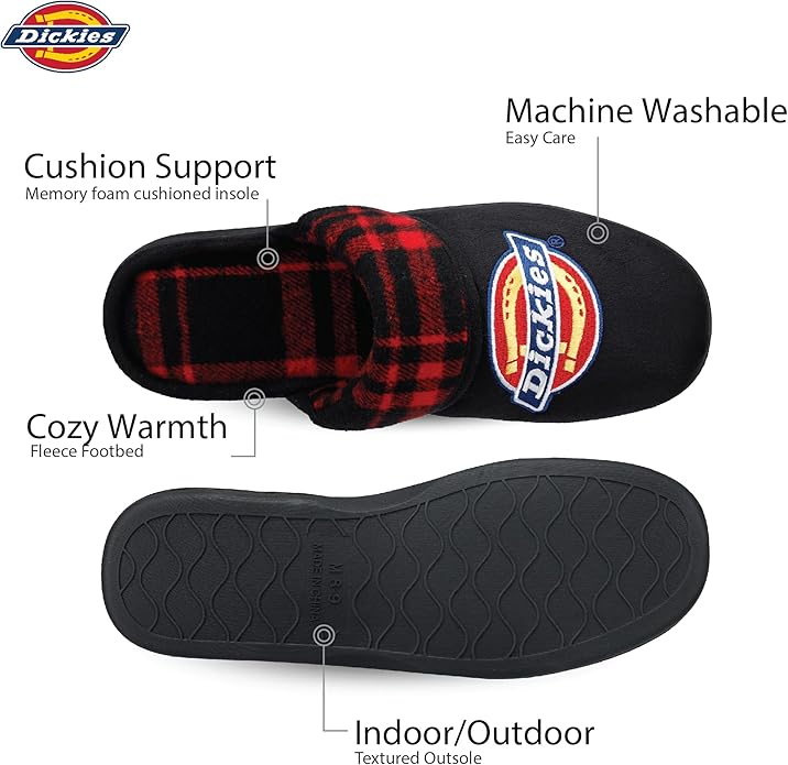 Dickies Men's Slide-on Memory Foam Scuff Slipper With Embroidered Logo - Indoor/Outdoor Sole