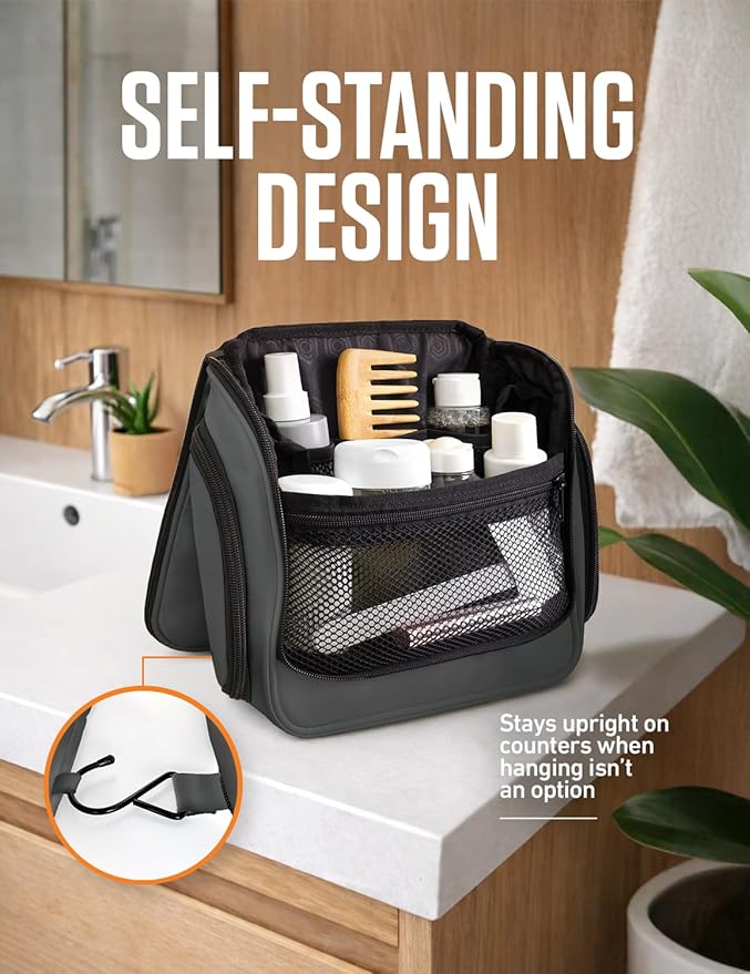 VENTURE 4TH Hanging Travel Toiletry Bag for Women & Men – Large Toiletry Organizer with 18 Compartments, Removable TSA Pouch, Travel Wash Bag for Toiletries, Makeup & Shaving Kit (Gray)