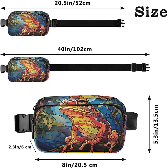 Stained Glass Printed Frog Fanny Pack for Women Men Water Resistant Fashion Waist Packs with Adjustable Strap Belt Bag for Travel Workout Jogging Hiking 21219618