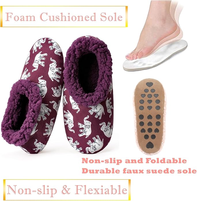 Soft Fuzzy Slippers for Women Indoor, Warm Furry House Sock Shoes Fluffy Lined, Bedroom Booties Non-Slip Gripper Soles, Winter Cozy Christmas Gifts