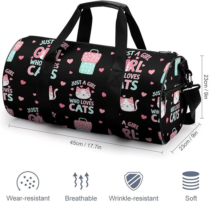 Weekender Carry on Beach Yoga Overnight Luggage Bag Gym Sports Travel Workout Bag Overnight Bags (Just A Girl Who Loves Cute Cats)