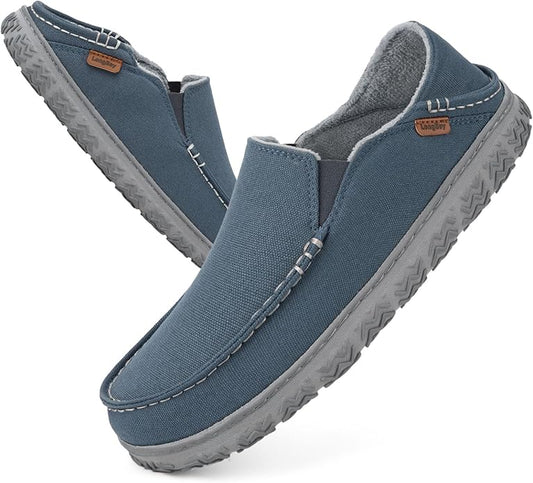 LongBay Men's Moccasin Slippers Comfy Warm Memory Foam House Shoes Winter for Indoor Outdoor