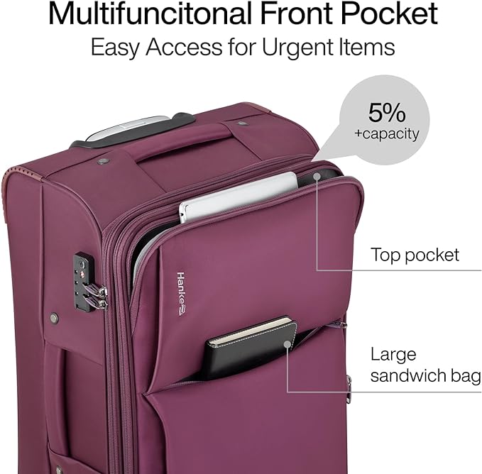 Hanke 24 Inch Luggage Expandable Softside Checked Suitcases with Spinner Wheels, Upright Rolling Luggage Suitcases Travel TSA Luggage Bag for Women Men(Purple)