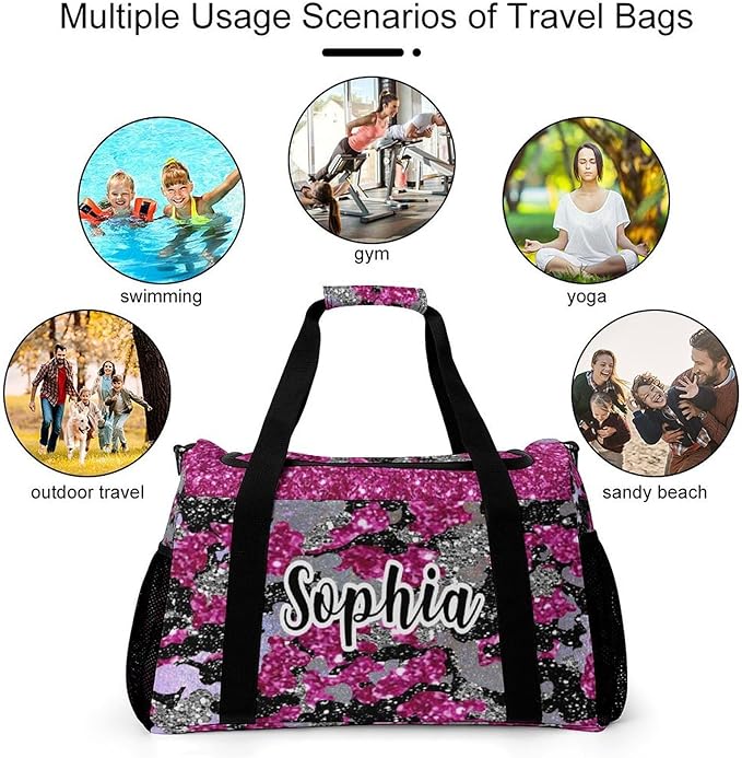 Fuchsia Pink Red Camouflage Camo Waterproof Duffel Bag Gym Dance Sport Perform Training Travel Bag for Teens Adults Women Men Luggage Bag