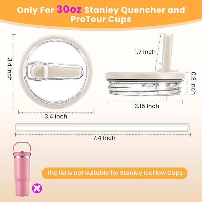 2 Pack Flip Straw Lid Replacement for Stanley 30 oz Cup Accessories, Leakproof Detachable Lids for 30 ounce Stanley Quencher H2.0 & ProTour Tumbler (Black, Black)