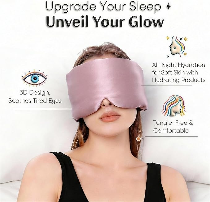100% Mulberry Silk Sleep Mask for Women & Men – 22 Momme 6A Grade, 3D Contoured Total Blackout Eye Mask for Side Sleepers, Eyelash Extensions, Adjustable Strap, Breathable Blindfold (Dusty Rose)