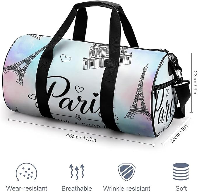 Gym Sports Duffle Bag Paris Eiffel Tower Weekender Carry on Beach Yoga Overnight Luggage Bag Travel Training Workout Bags
