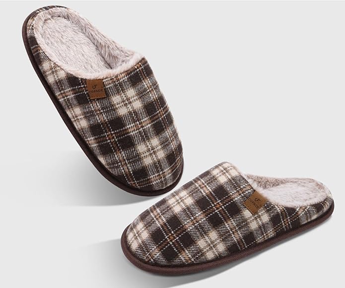 COFACE Mens Cozy Memory Foam Scuff Slippers Casual Slip On Warm House Shoes Indoor/Outdoor Sandal Slippers With Arch Support Rubber Sole Size 7-15