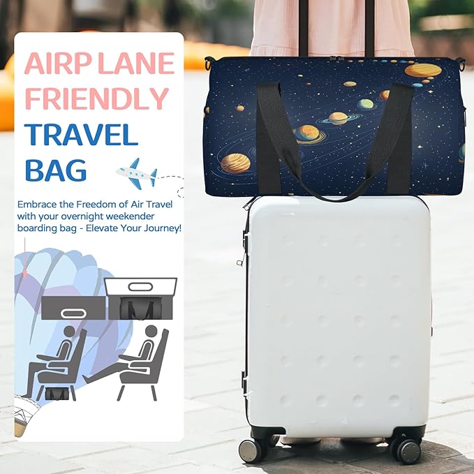 Planet Travel Duffle Bag for Women Men, Overnight Weekender Bag, Carry on Tote for Sport Gym