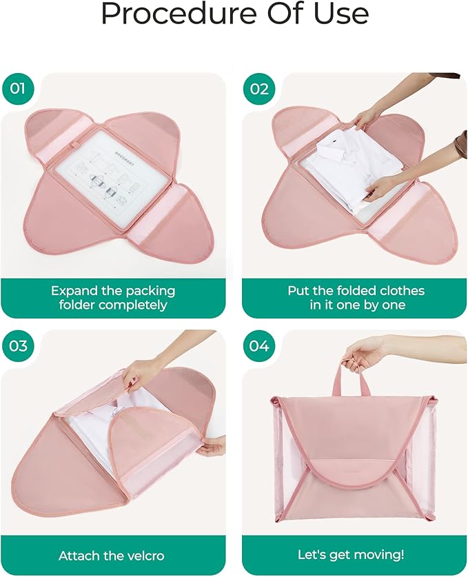 BAGSMART Garment Folder Packing Cubes for Travel, 4 Set Lightweight Travel Cubes for Wrinkle Free, Durable Suitcase Organizers Bag Set for Travel Essentials White Opal