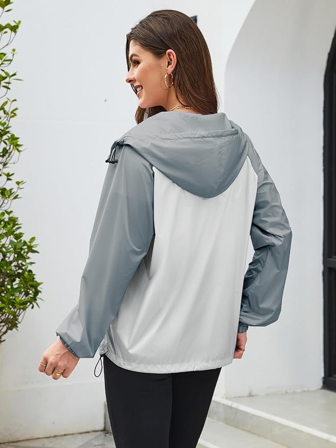 PITINAN Lightweight Rain Jacket Women Packable Wind Breaker Light Rain Jacket Women Waterproof Travel Raincoat S-XXL