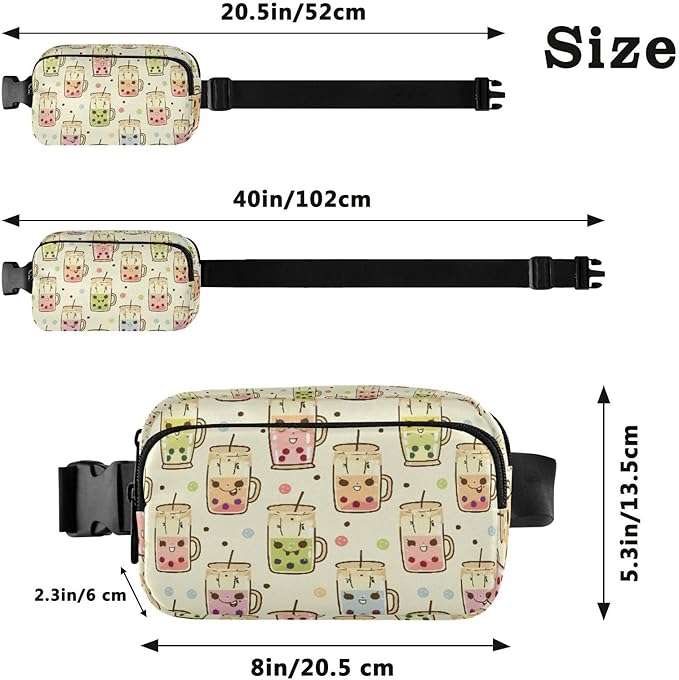 Kawaii Bubble Tea Fanny Pack for Women Men Water Resistant Fashion Waist Packs with Adjustable Strap Belt Bag for Travel Workout Jogging Hiking 21219022