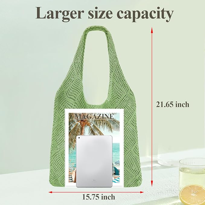 SUOSDEY Crochet Mesh Beach Tote Bag, Knit Summer Vacation Aesthetic Boho Tote Bag for Women