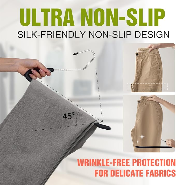 Spring Fever Open Ended Non Slip Sponge Padded Pants Hangers - Chrome Plating Foam Heavy Duty Space Saving Black Long 5