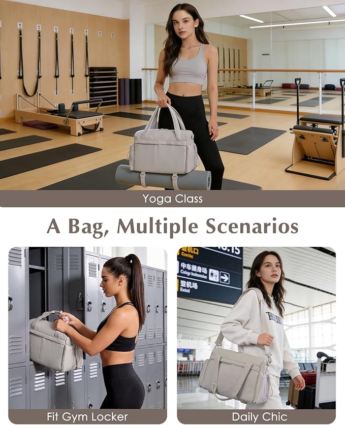 Small Gym Bag, Mini Gym Bag for Women with Yoga Mat Holder and Wet Compartment, Cute Mini Puffer Duffle Bag with Water Bottle Pocket for Workout Yoga Dance, Puffer Camel