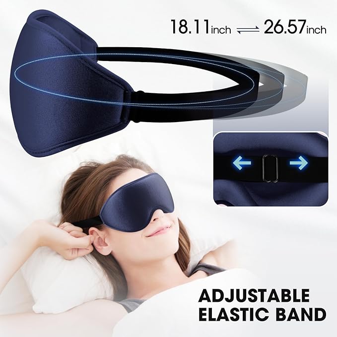 Sleep Mask | 99% Fully Block Out Light Eye Sleep Mask | Long Lash Extension | 3D Deep Contoured Eyes Cover Zero Pressure | Adjustable Straps | Sleep Travel Home Nap Rest Women Men (Dark Blue)