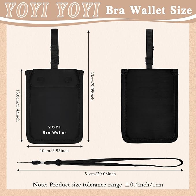 YOYI YOYI Bra Wallet with Hidden Money Pouch & Secret Stash Pocket, Includes Neck Strap, RFID Fabric for Secure Storage of Cash, Cards, & Valuables - Ideal for Travel & Daily Use