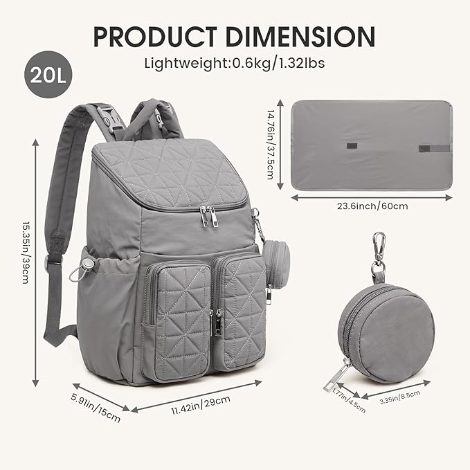 G4Free Diaper Bag Backpack for Moms Dads Travel Baby Bag with Pacifier Case & Insulated Pockets,Grey