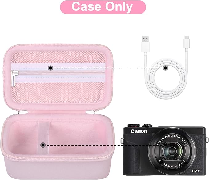 Canboc Carrying Case for PowerShot G7 X Mark III/ G7X Mark II Digital 4K Vlogging Camera, SX740 SX730 Camera Bag, Zipper Mesh Pocket fits USB Cable, Batteries, Jelly Pink