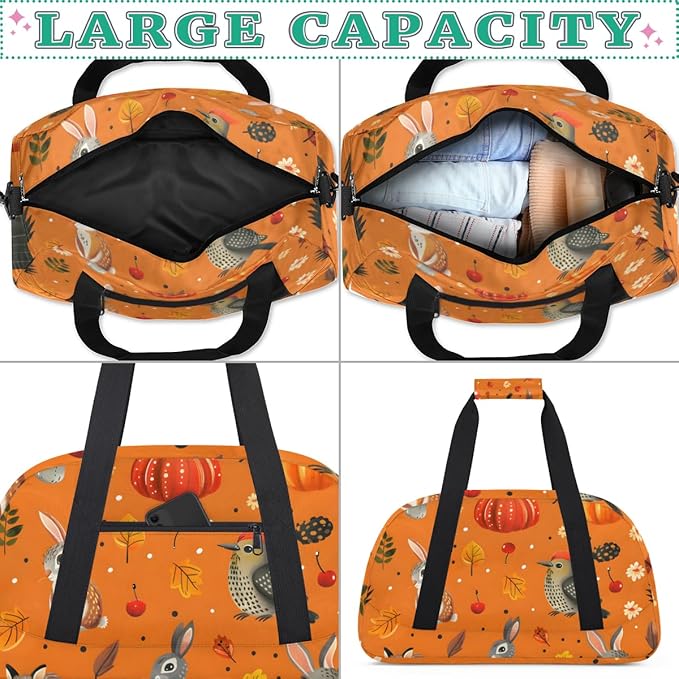 Rabbit Pumpkin Kids-Duffel-Bags Gymnastics Dance Bag Carry-On Overnight Travel Gym Lightweight Dance Sports Bags For Girls Boys Kids，