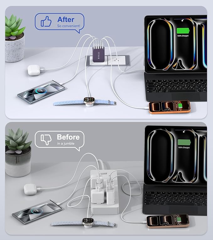 50W 2-Pack USB C Wall Charger Block, 5-Port C Charger Fast Charging Block PD Power Adapter +QC 3.0 Multiport Type C Box Brick Cube USB A Wall Plug for iPhone 14/15/16/17 Pro Max,Samsung Galaxy(Purple)